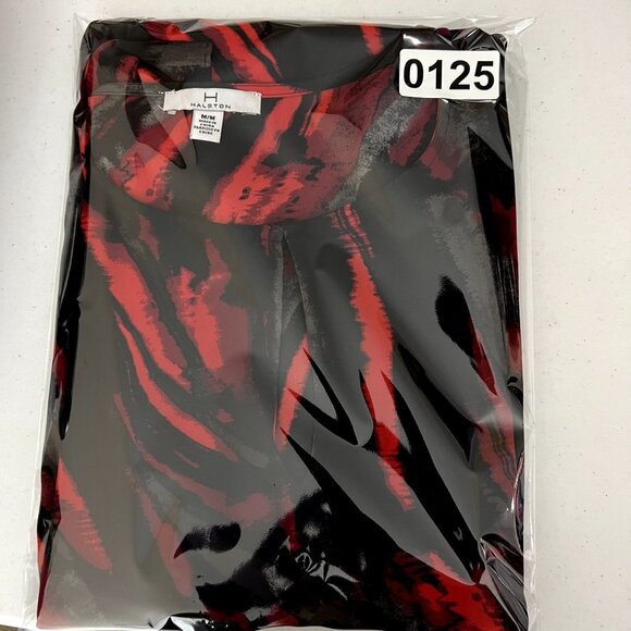 Halston Women M Red Black Abstract Witchy Long Bell Sleeve Fairy Blouse Boho Top - Picture 10 of 10